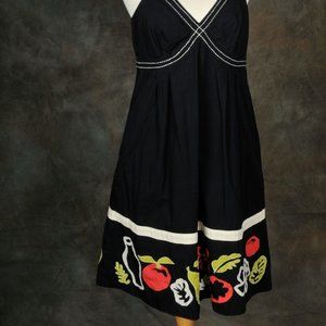 Anthopologie, Maeve, Black A-Line Dress, with Fruit Applique, Size S